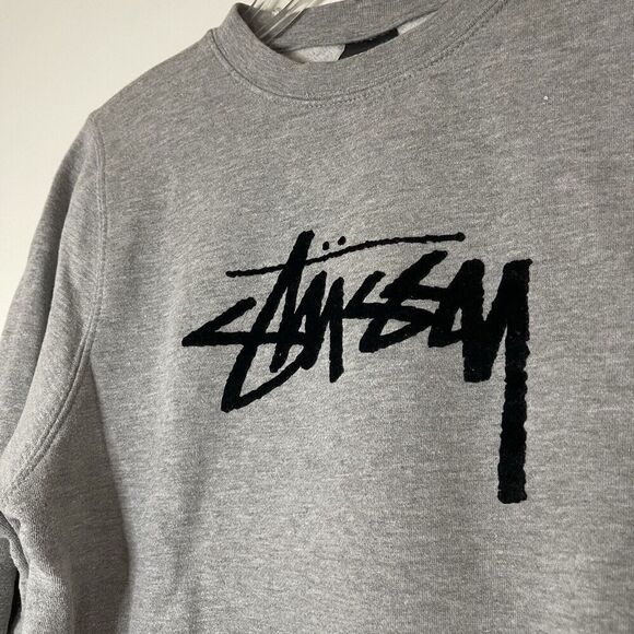 STUSSY crew neck pullover gray logo sweatshirt size US XS - Picture 3 of 6